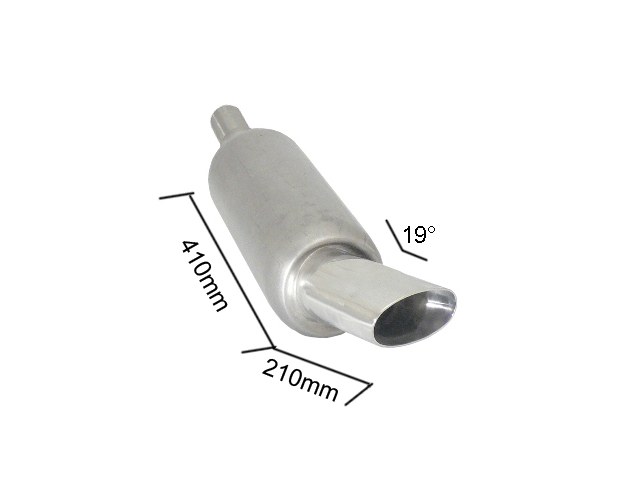 Universal Endschalldämpfer Universal - Endschalldämpfer inox mit ER 110 x 65 mm oval Sport Line - Eingangsrohr-innenØ 46/51mm - zu schweissen - 19° abgewinckeltes Endrohr, für RO.150mm