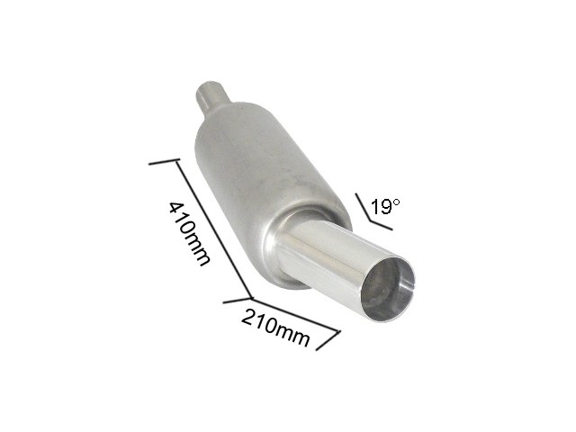 Universal Endschalldämpfer Universal - Endschalldämpfer inox mit ER 90 mm rund Sport Line - Eingangsrohr-innenØ 56/61 mm - zu schweissen - 19° abgewinckeltes Endrohr, für RO.150mm