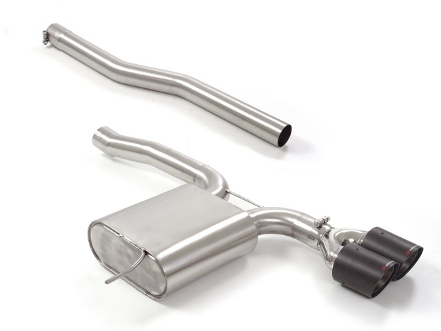 passt für Mini F56 2014>> Endschalldämpfer inox mit ER 2x100 mm rund Carbon Shot, für Cooper S 2.0 (131kW) 11/2020>>