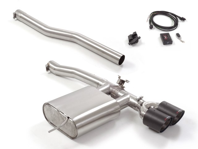 passt für Mini F56 2014>> Endschalldämpfer inox mit ER 2x100 mm rund Carbon Shot, für Cooper S 2.0 (131kW) 11/2020>>