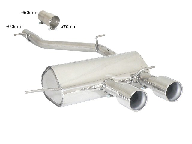 Volkswagen Golf Mk6 (typ 1K) Stainless steel rear silencer with central round tail pipe 2x102 mm - Vergrößerter RohrØ 70 mm, für R 2.0TSI (199kW) ø70mm 2010>>