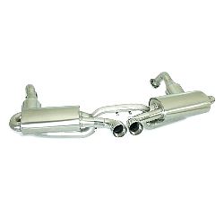 Porsche Cayman(987) Metallkats 200cpsi N Gruppe links/rechts + Endschalldämpfer inox rechts/links mit zentralem ER 2x90 mm rund Sport Line    , für 2.7i (180kW) 2006>>2008