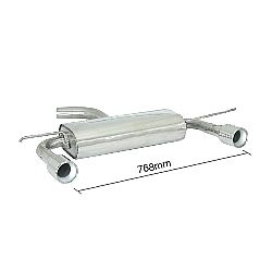 passt für Audi A3 (typ 8P) 2003>>2013 Endschalldämpfer inox rechts/links mit je ER 90 mm rund - Anpassung der originalen Heckschürze erforderlich, für A3 Sportback 1.6i (75kW) - 1.6 FSI (85kW) - 2.0 FSI (110kW) 09/2004>>