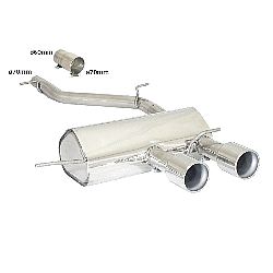 Volkswagen Golf Mk6 (typ 1K) Stainless steel rear silencer with central round tail pipe 2x102 mm - Vergrößerter RohrØ 70 mm, für R 2.0TSI (199kW) ø70mm 2010>>